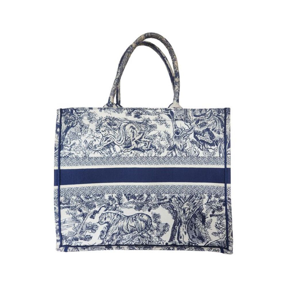 Dior Book Small Tote Bag in Navy Blue Canvas - Picture 4 of 10